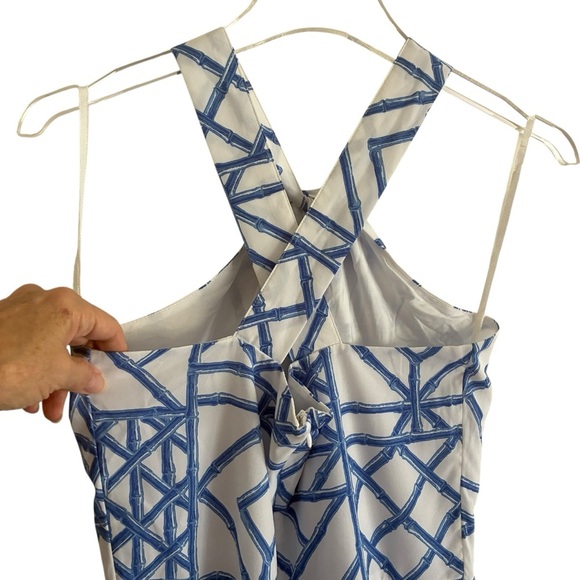 Vineyard Vines Bamboo Lattice Halter Jumpsuit Size 10 Blue White - Picture 5 of 16
